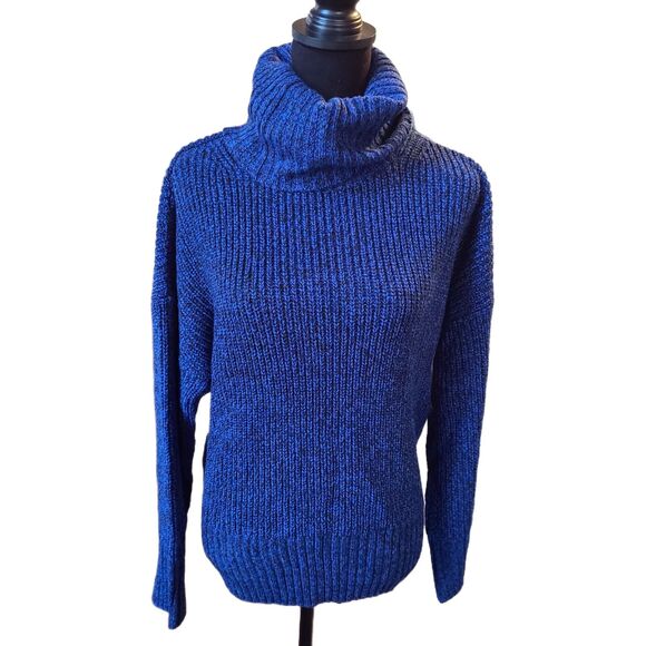 Sanctuary NWT Oversized Blue Marled Chunky Knit Roll Neck Sweater Size L (12-14) - Picture 4 of 11